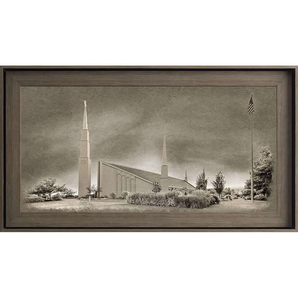 Boise Idaho Temple, Gray Wood (22x39 Framed Textured Paper)