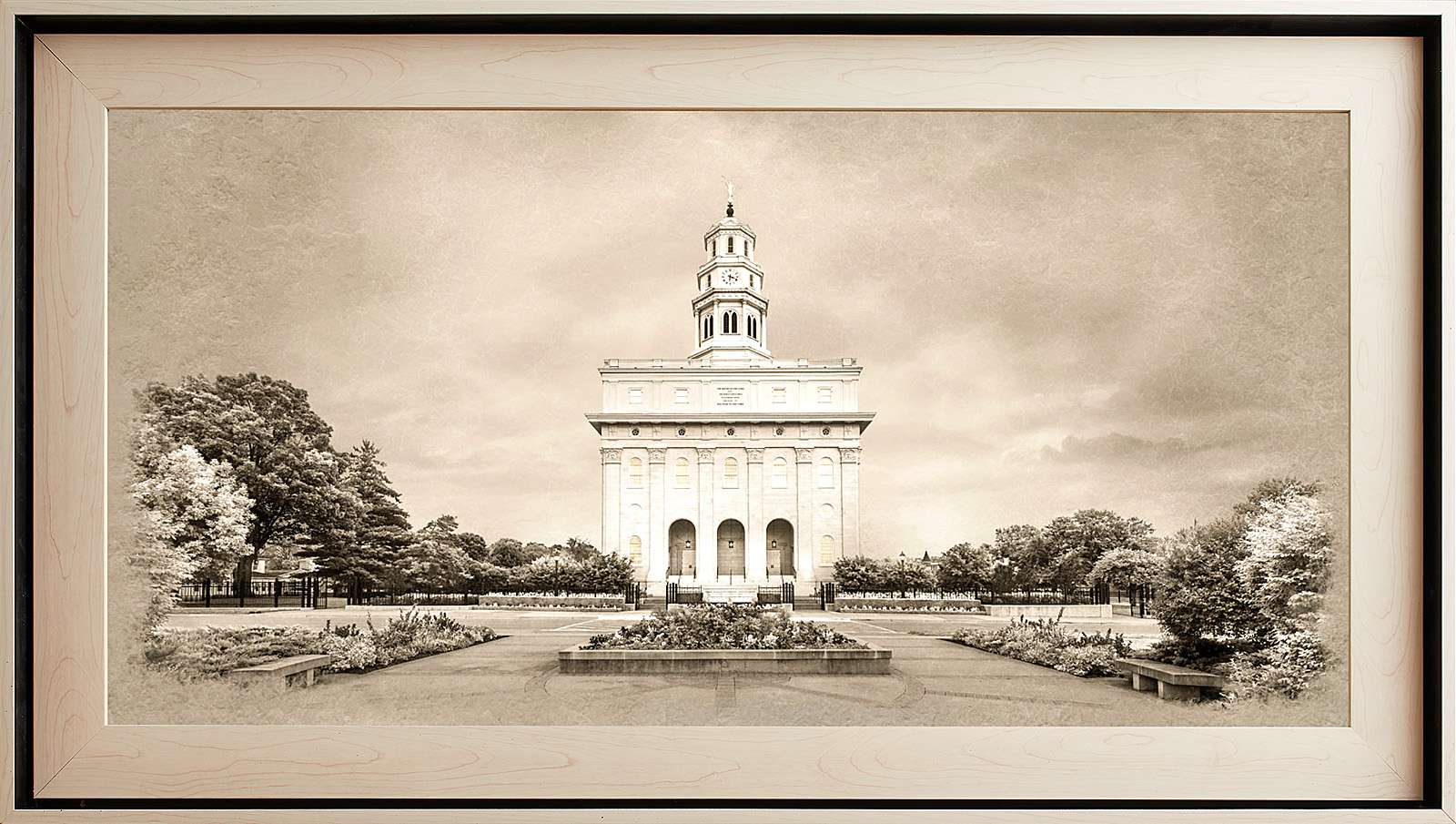 Nauvoo Illinois Temple, Light Wood (22x39 Framed Textured Paper)