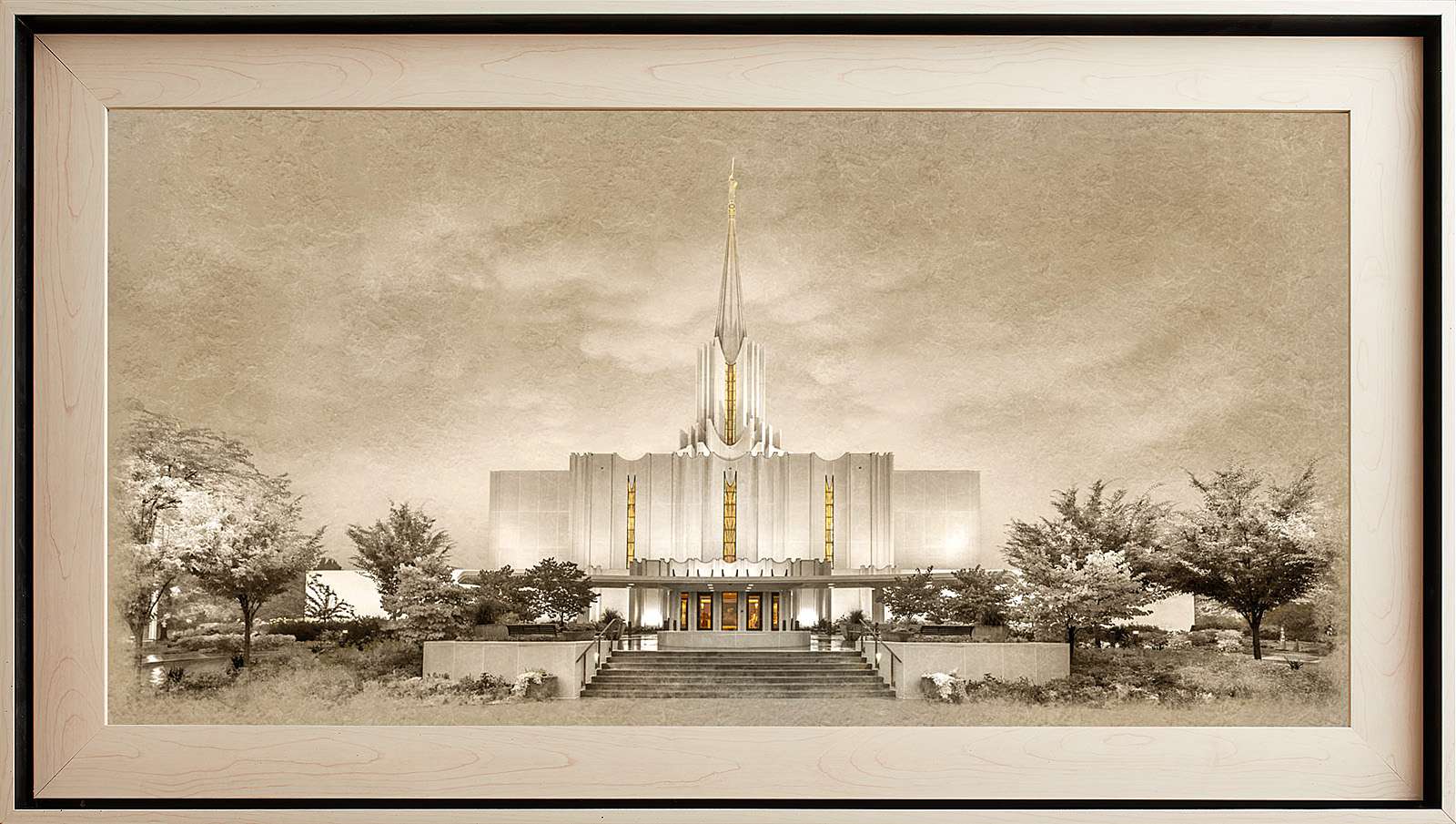 Jordan River Utah Temple, Light Wood (22x39 Framed Textured Paper)