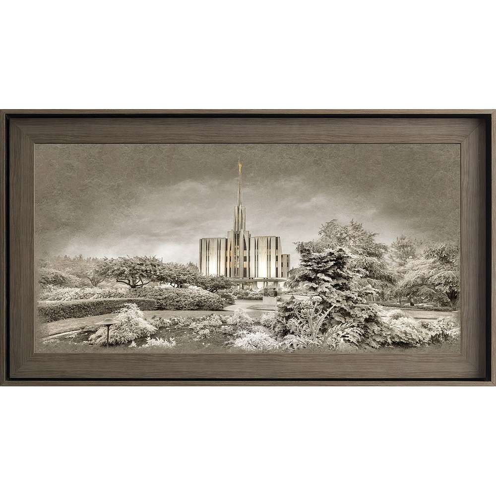 Seattle Washington Temple, Gray Wood (22x39 Textured Paper)