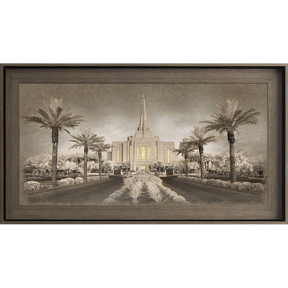Gilbert Arizona Temple, Gray Wood (22x39 Framed Textured Paper)