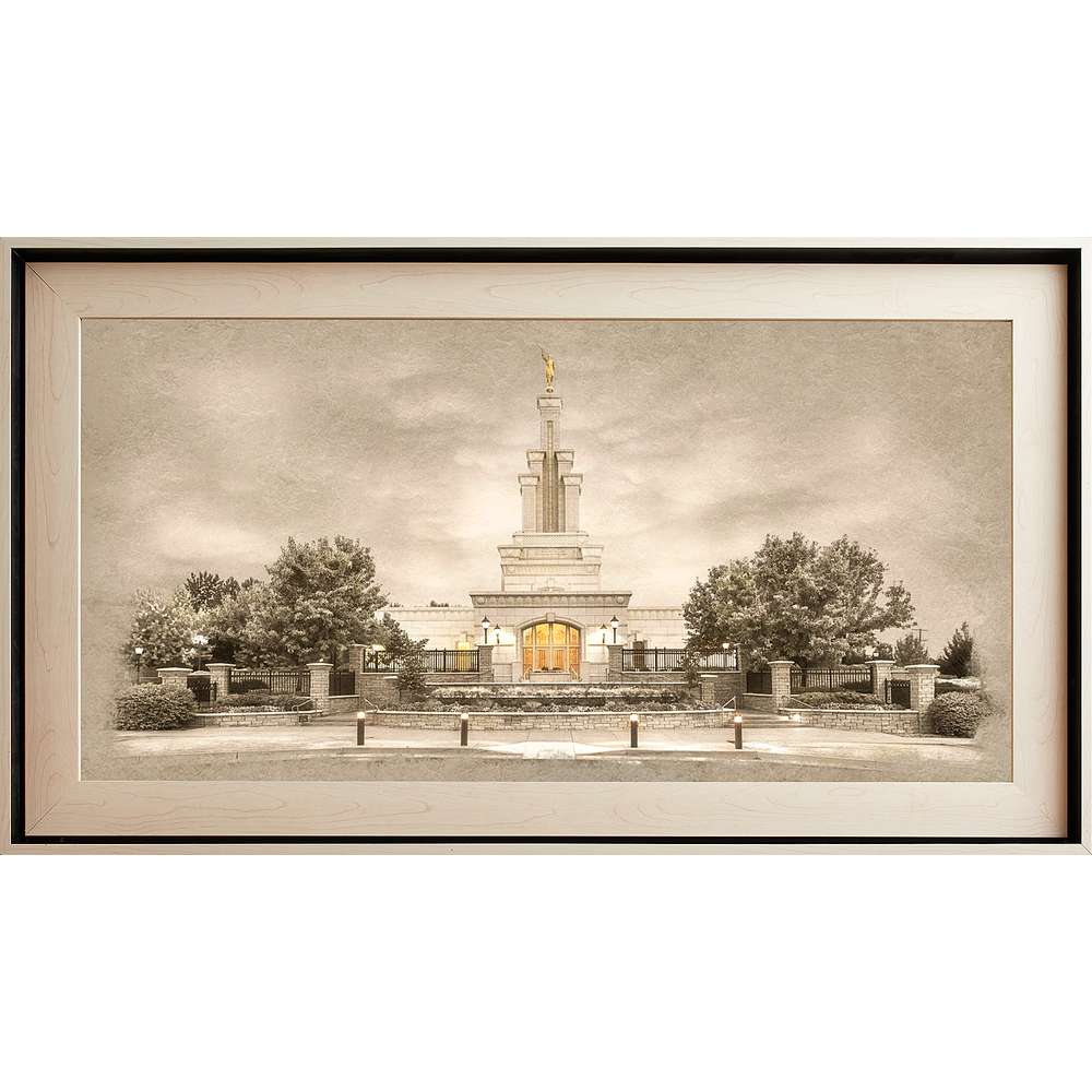 Columbia River Washington Temple, Light Wood (22x39 Framed Textured Paper)