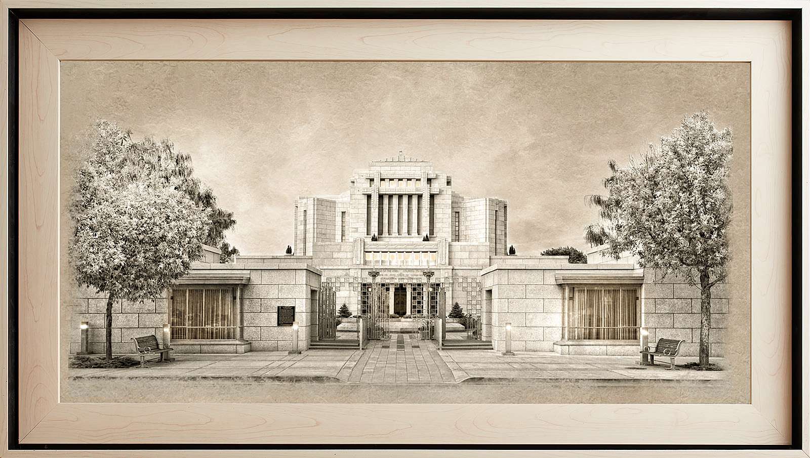 Cardston Alberta Temple, Light Wood (22x39 Framed Textured Paper), , large image number 0