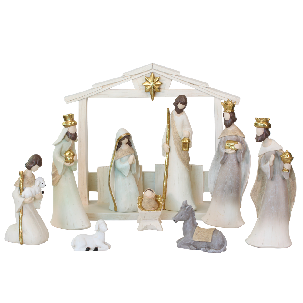 Golden Holy Night Resin Nativity