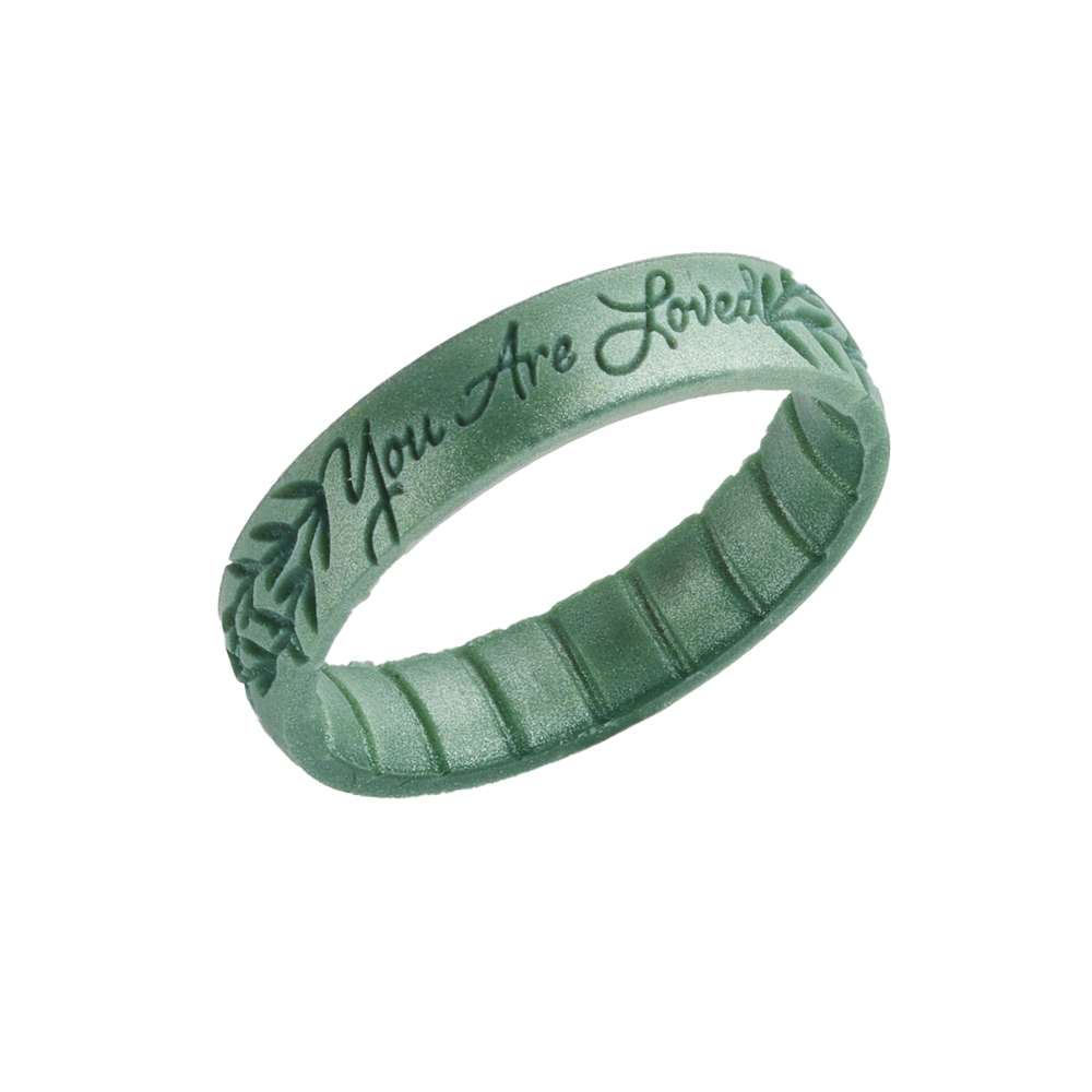 You Are Loved Green Laurel Leaf Silicone Ring, , large image number 1