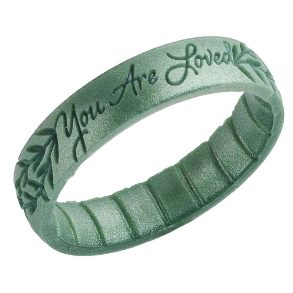 You Are Loved Green Laurel Leaf Silicone Ring, , large image number 0