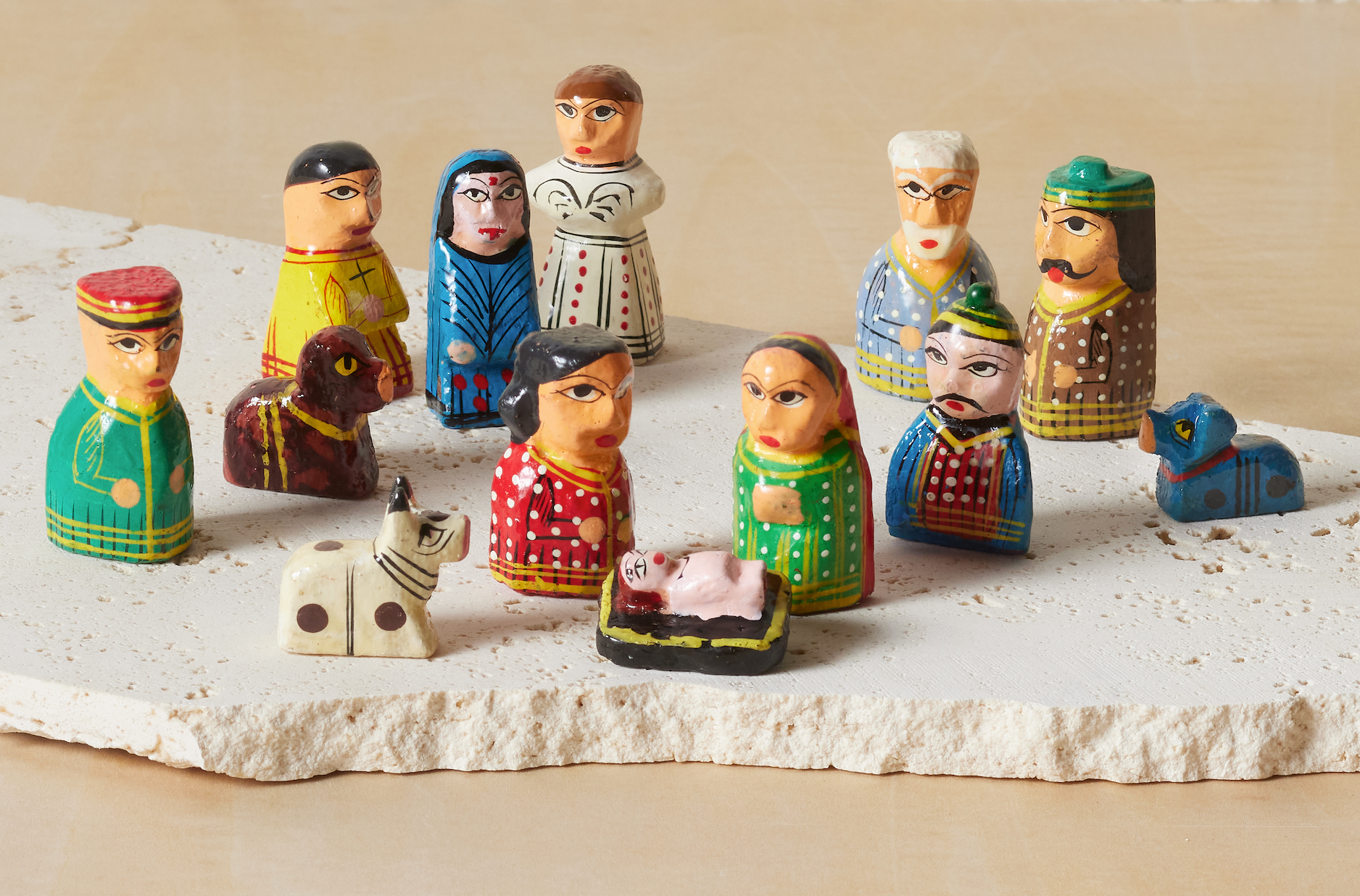 India Handpainted Ceramic Nativity, , large