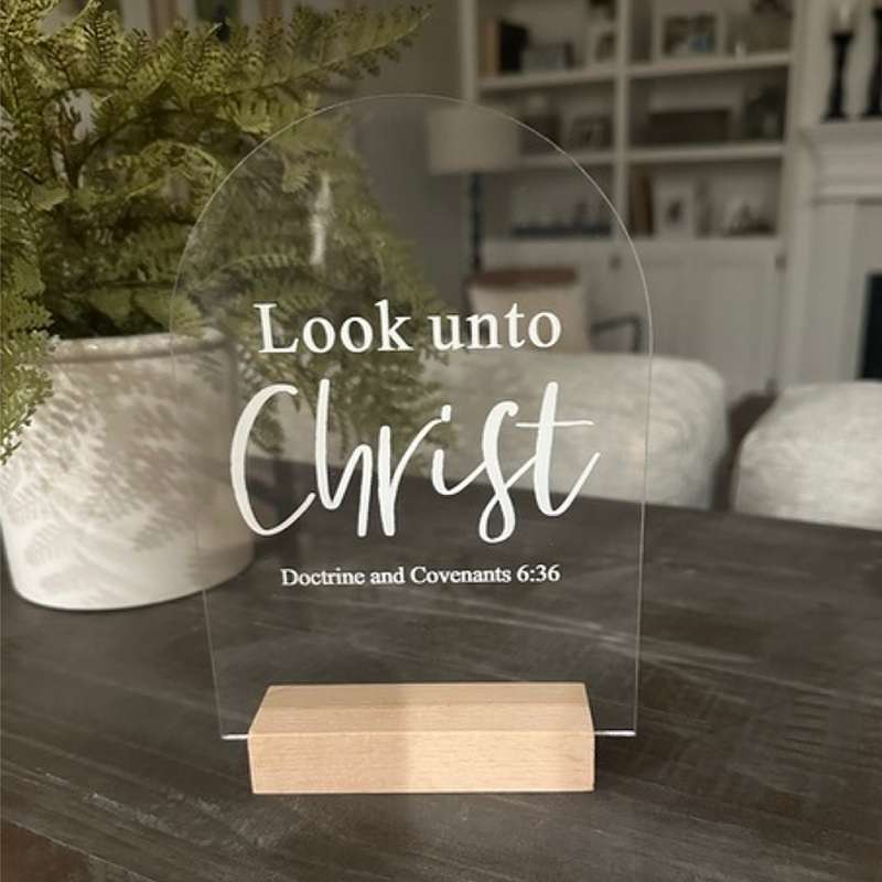 Look unto Christ Acrylic Sign with Wood Block, , large