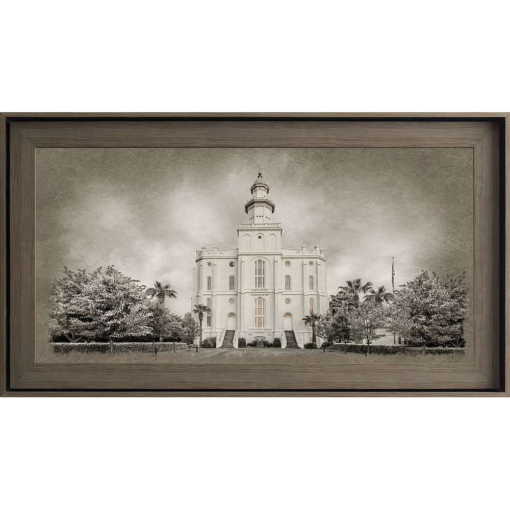 St. George Utah Temple, Gray Wood (22x39 Framed Textured Paper)