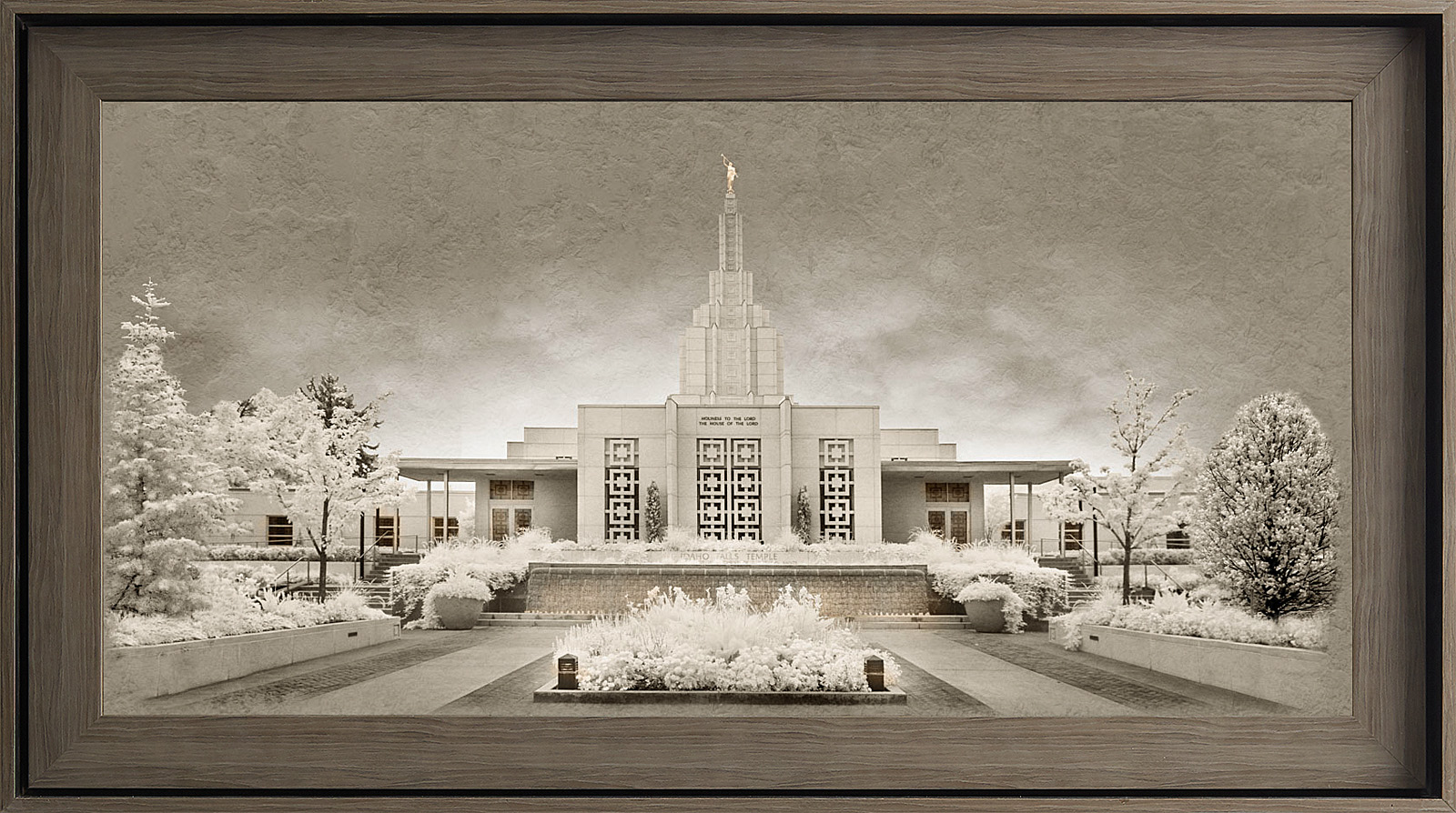 Idaho Falls Idaho Temple, Gray Wood (22x39 Framed Textured Paper)