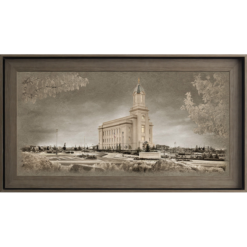 Cedar City Utah Temple, Gray Wood (22x39 Framed Textured Paper)