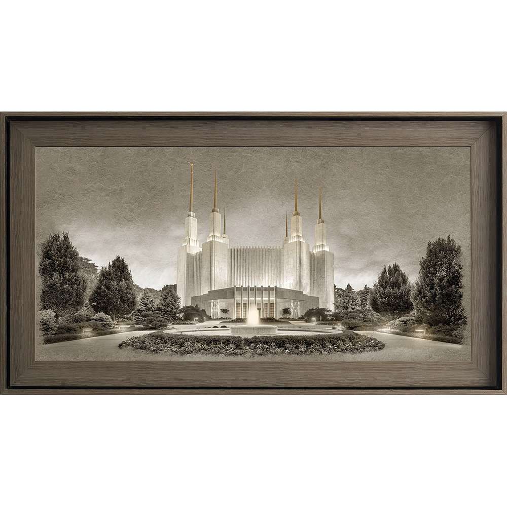 Washington D.C. Temple, Gray Wood (22x39 Framed Textured Paper)
