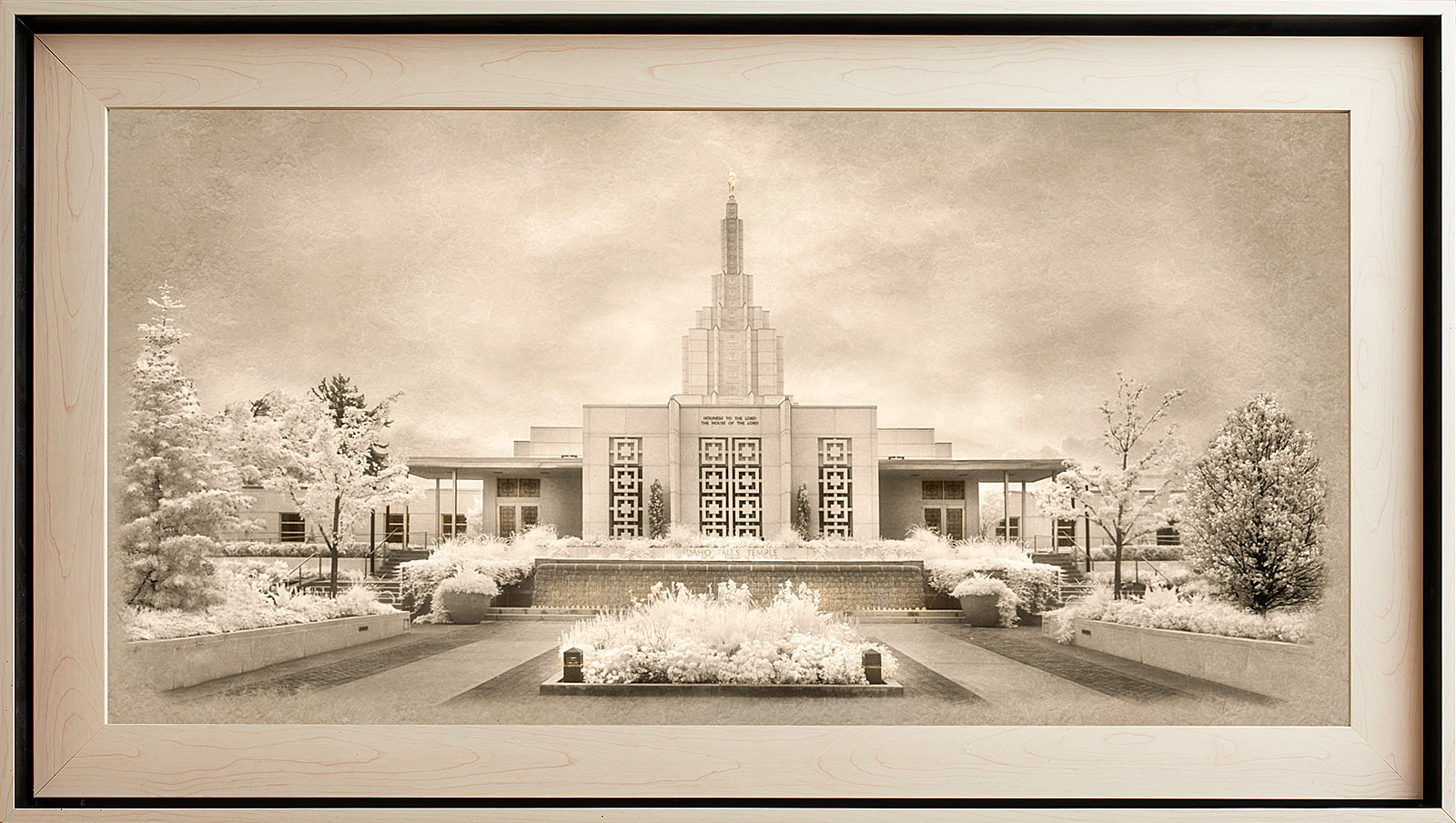 Idaho Falls Temple Framed Art, Light Wood (22x39 Textured Paper)