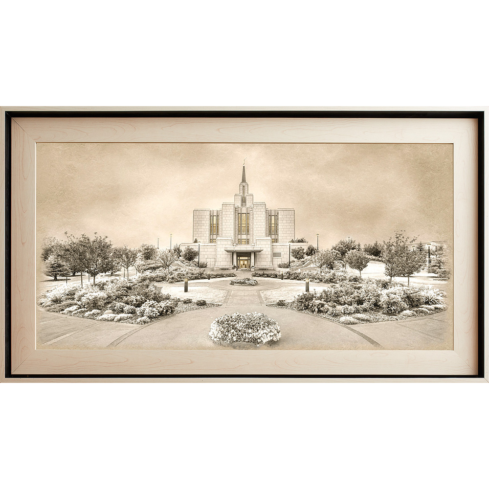 Calgary Alberta Temple, Light Wood (22x39 Framed Textured Paper)