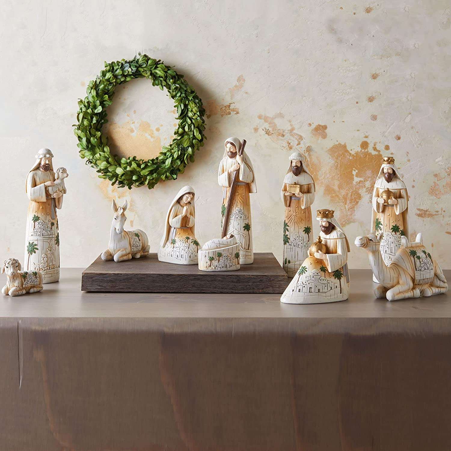 Palm Tree Pattern Wood Nativity Set, , large image number 1