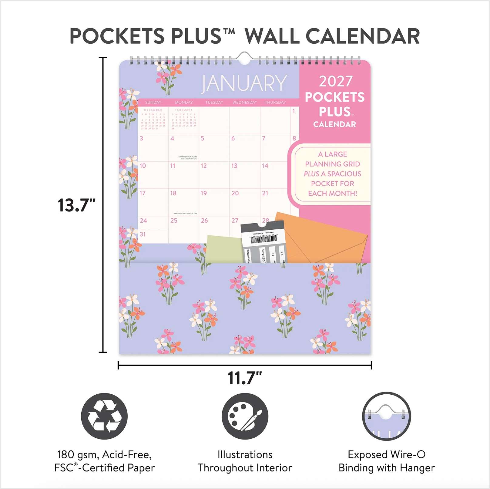2027 Secret Garden Pockets Plus Calendar, , large image number 2