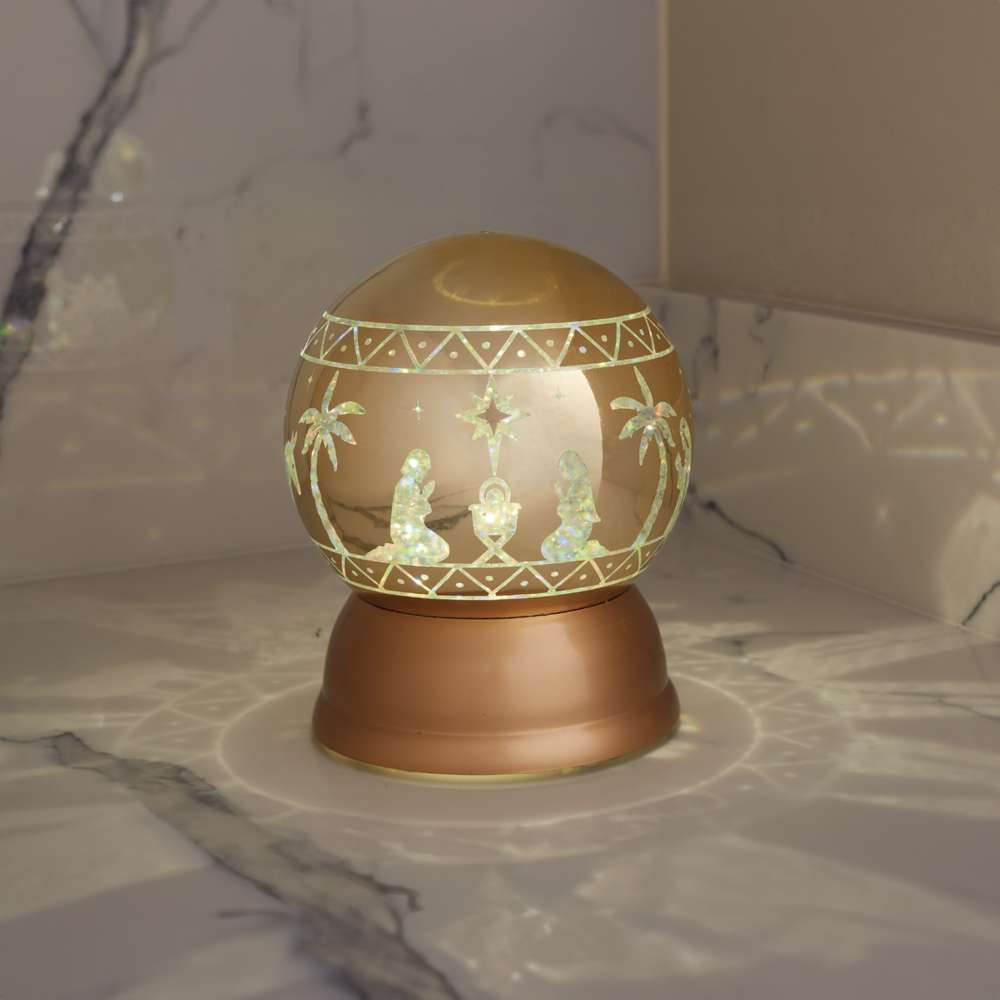 Light-up Gold Glitter Ball Nativity, , large