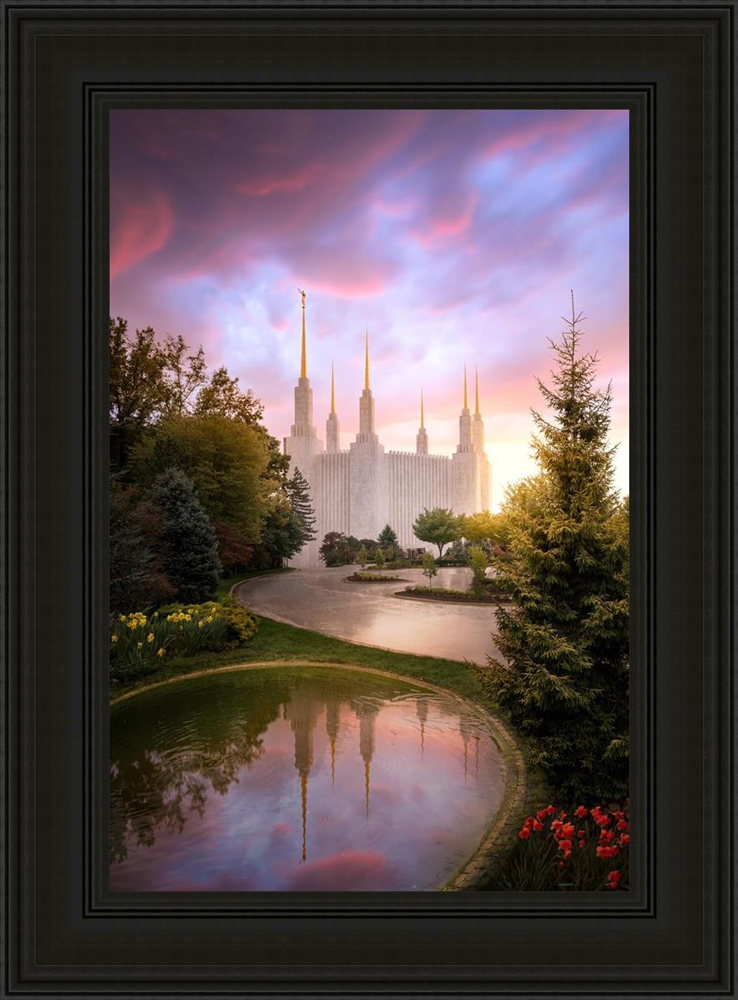Washington, D.C. Temple, Reflections Into Eternity (30x22 Black Framed Canvas Print)