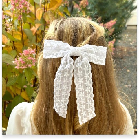 Embroidered Flower Baptism Hair Bow, , large image number 2