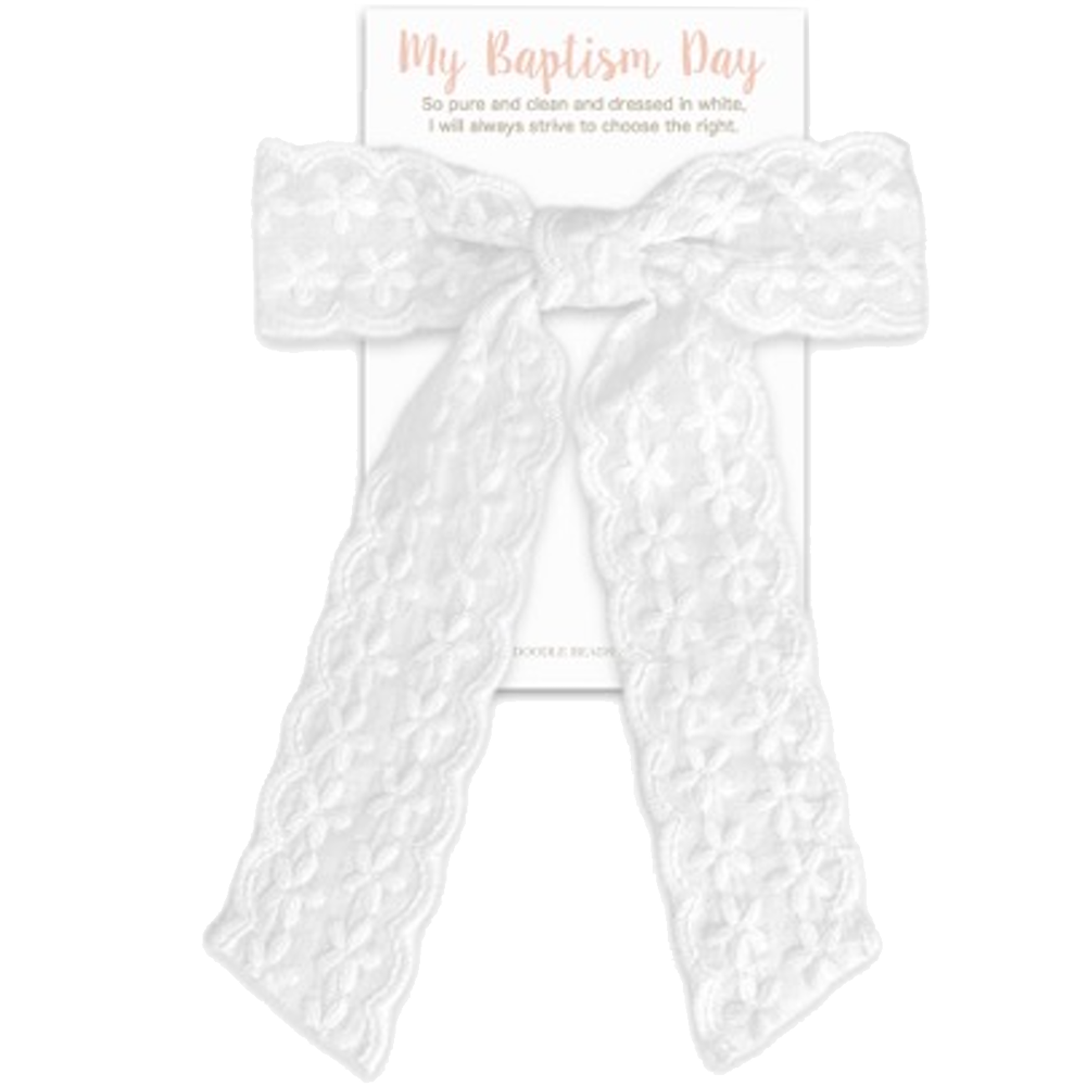 Embroidered Flower Baptism Hair Bow, , large image number 4