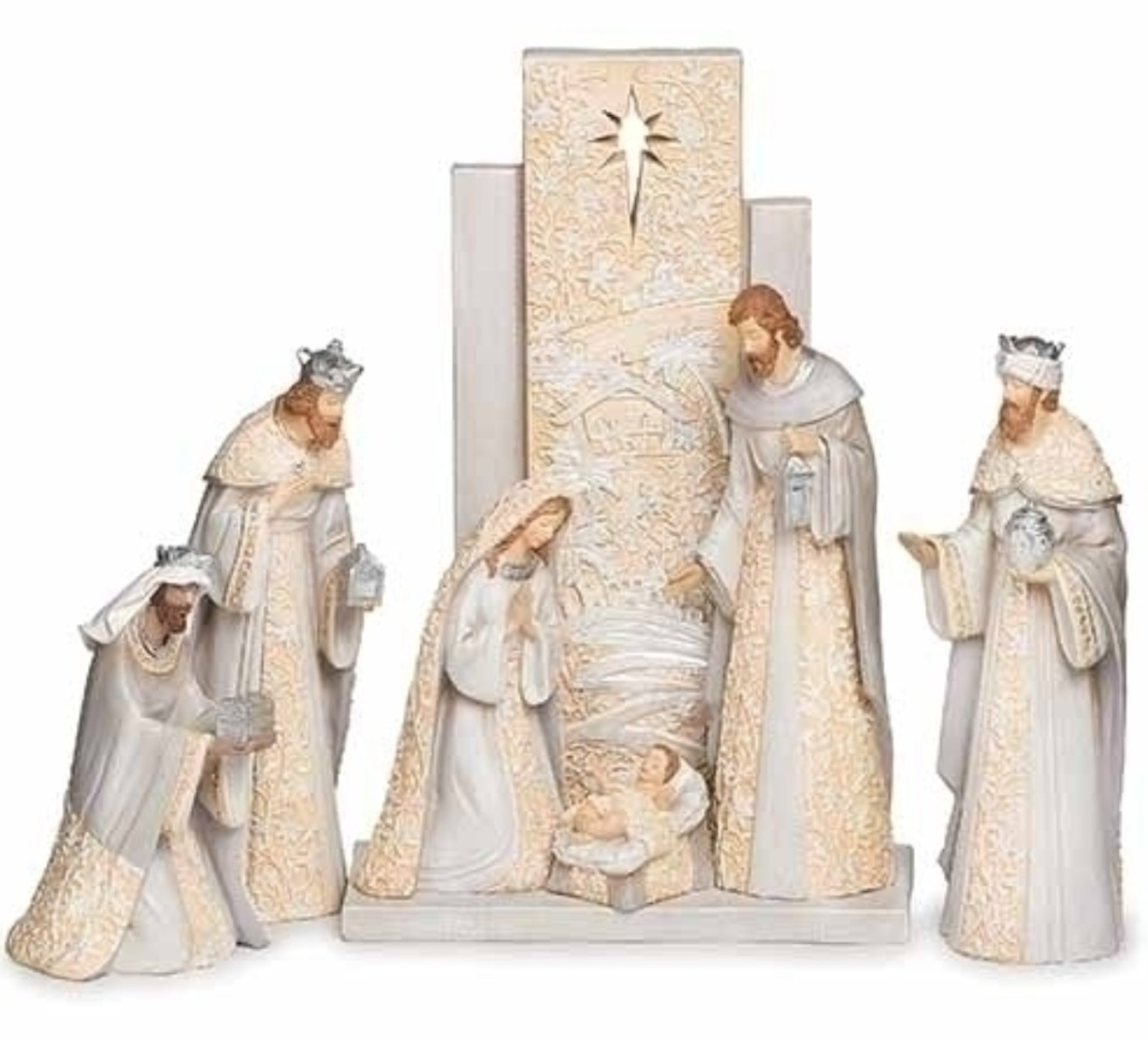 Ivory and Grey Filligree Resin Nativity, , large image number 0