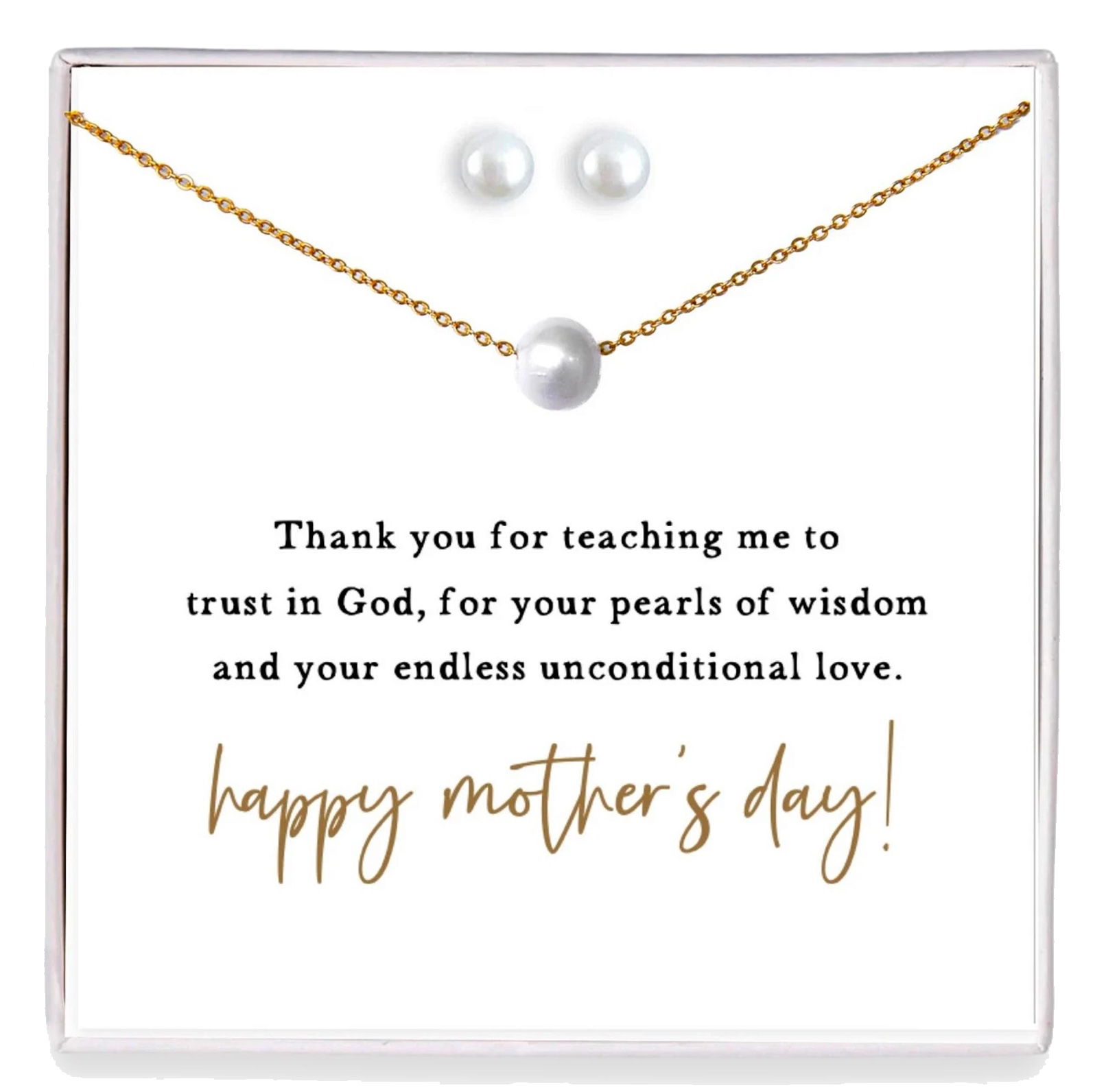 Pearl Necklace and Earring Gift Set (Gold)