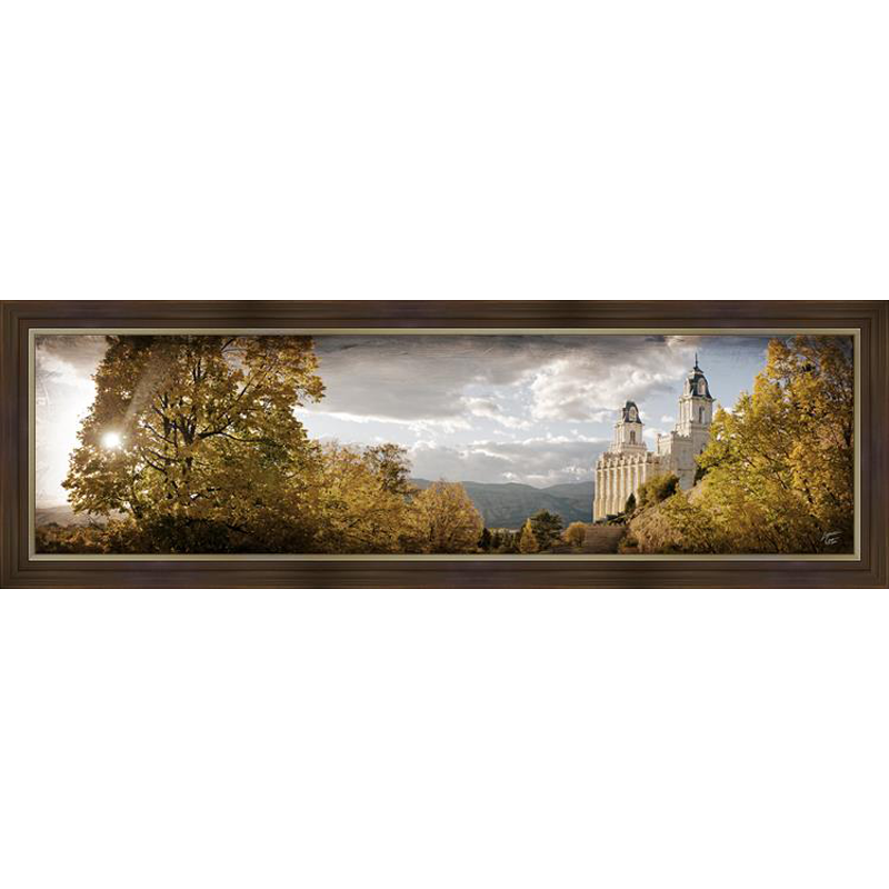 Manti Temple, the Day Dawn is Breaking (19x48 Canvas Framed Art)