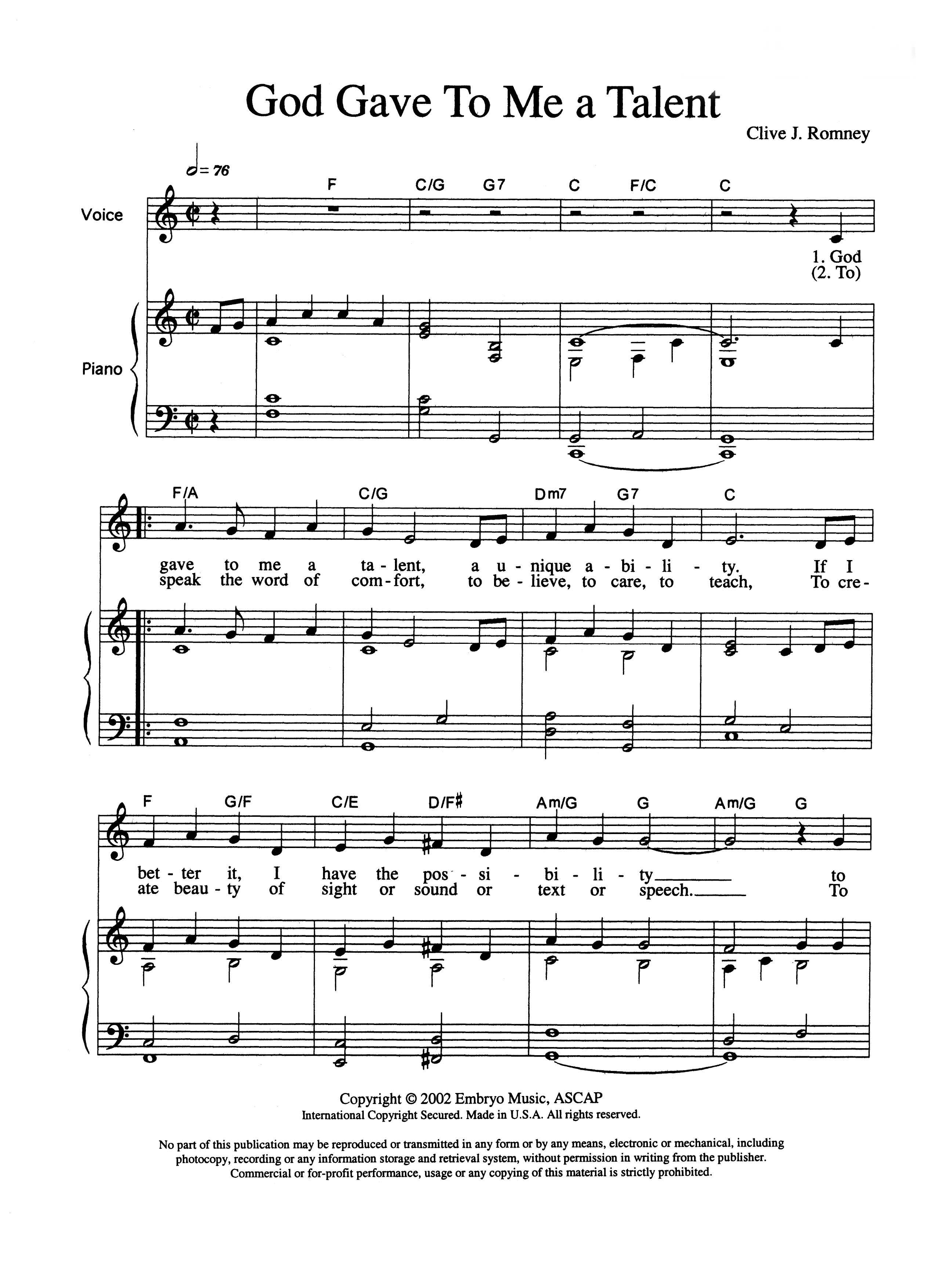 God Gave to Me a Talent