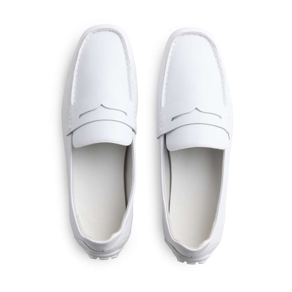 Men's White Leather Loafer Temple Shoe Men's White Leather Loafer Temple Shoe