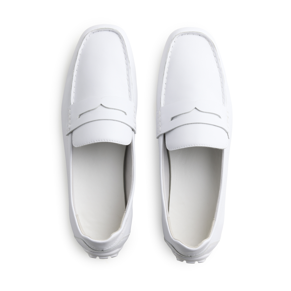 Men's White Leather Loafer Temple Shoe Men's White Leather Loafer Temple Shoe