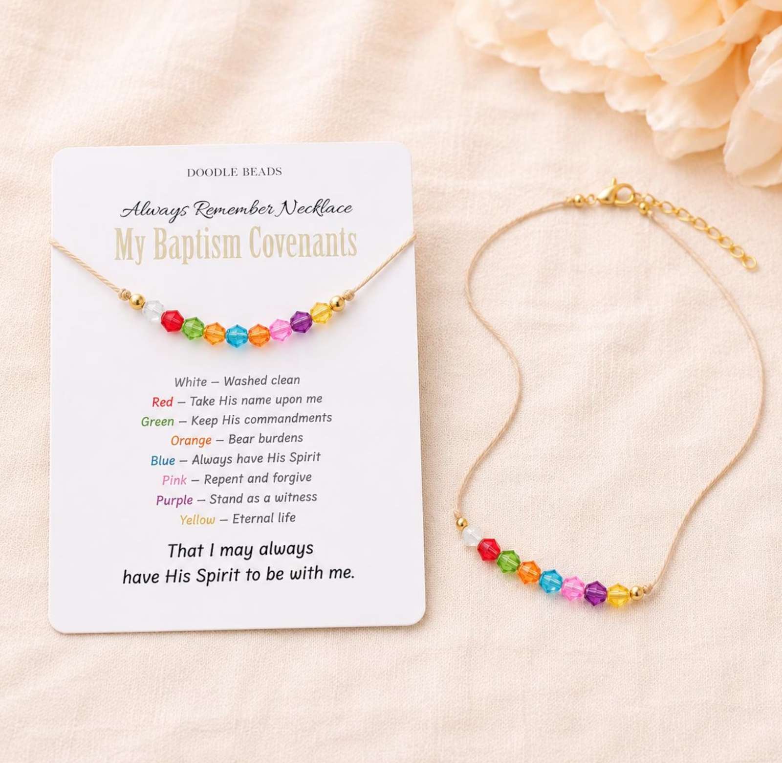 Always Remember Baptismal Covenants Beaded Necklace, , large image number 3