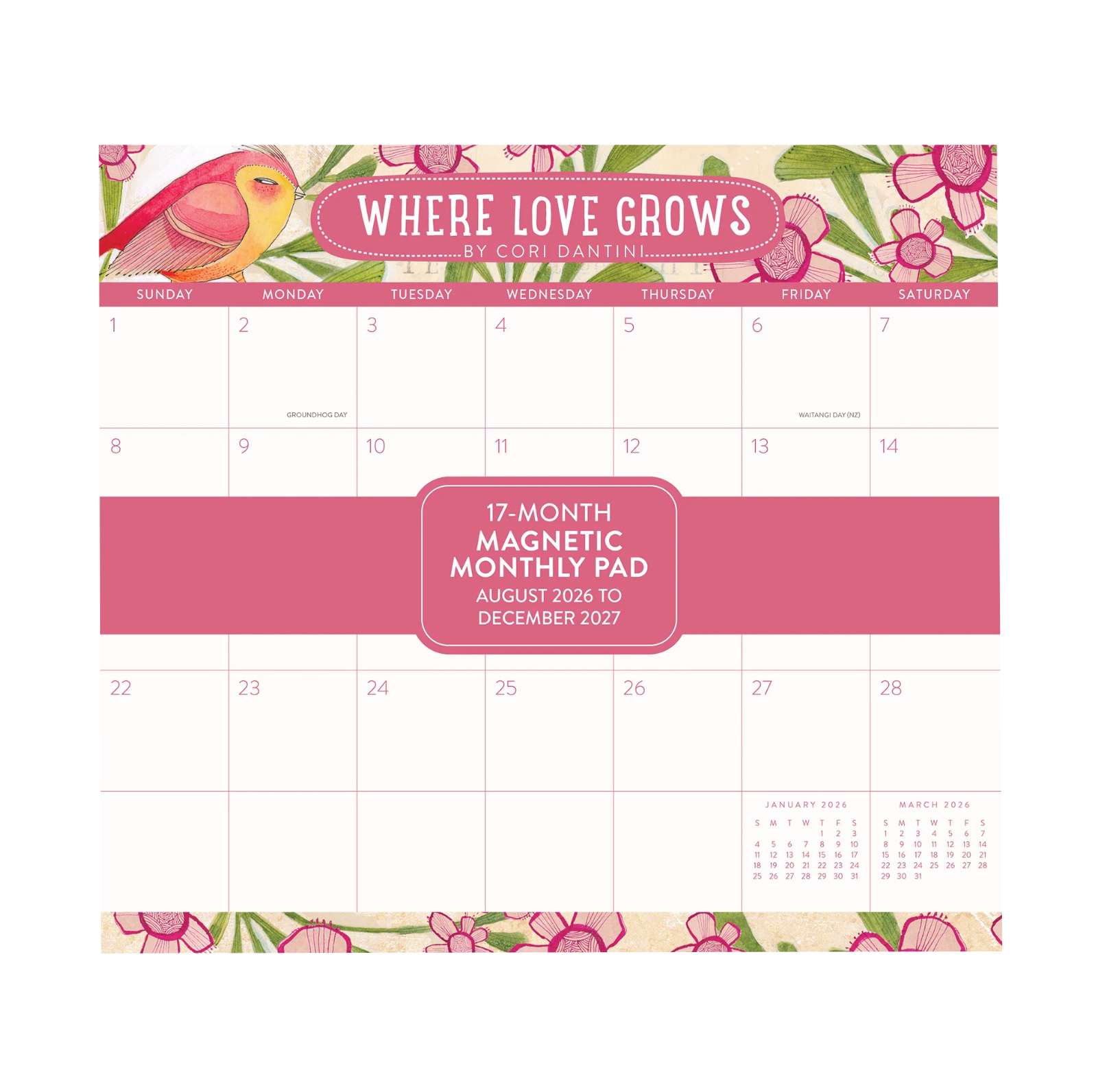 2027 Where Love Grows Magnetic Monthly Calendar Pad