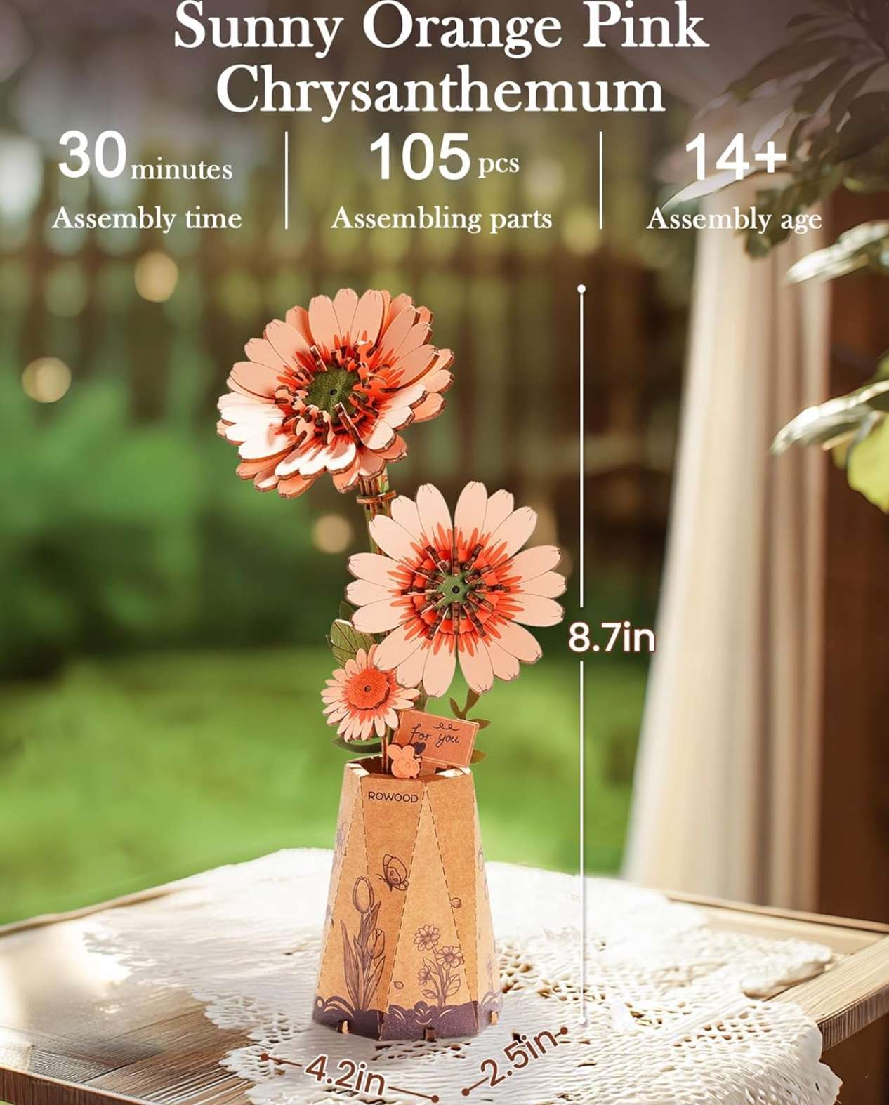 Orange Gerbera Daisy 105 Piece Wooden Puzzle, , large