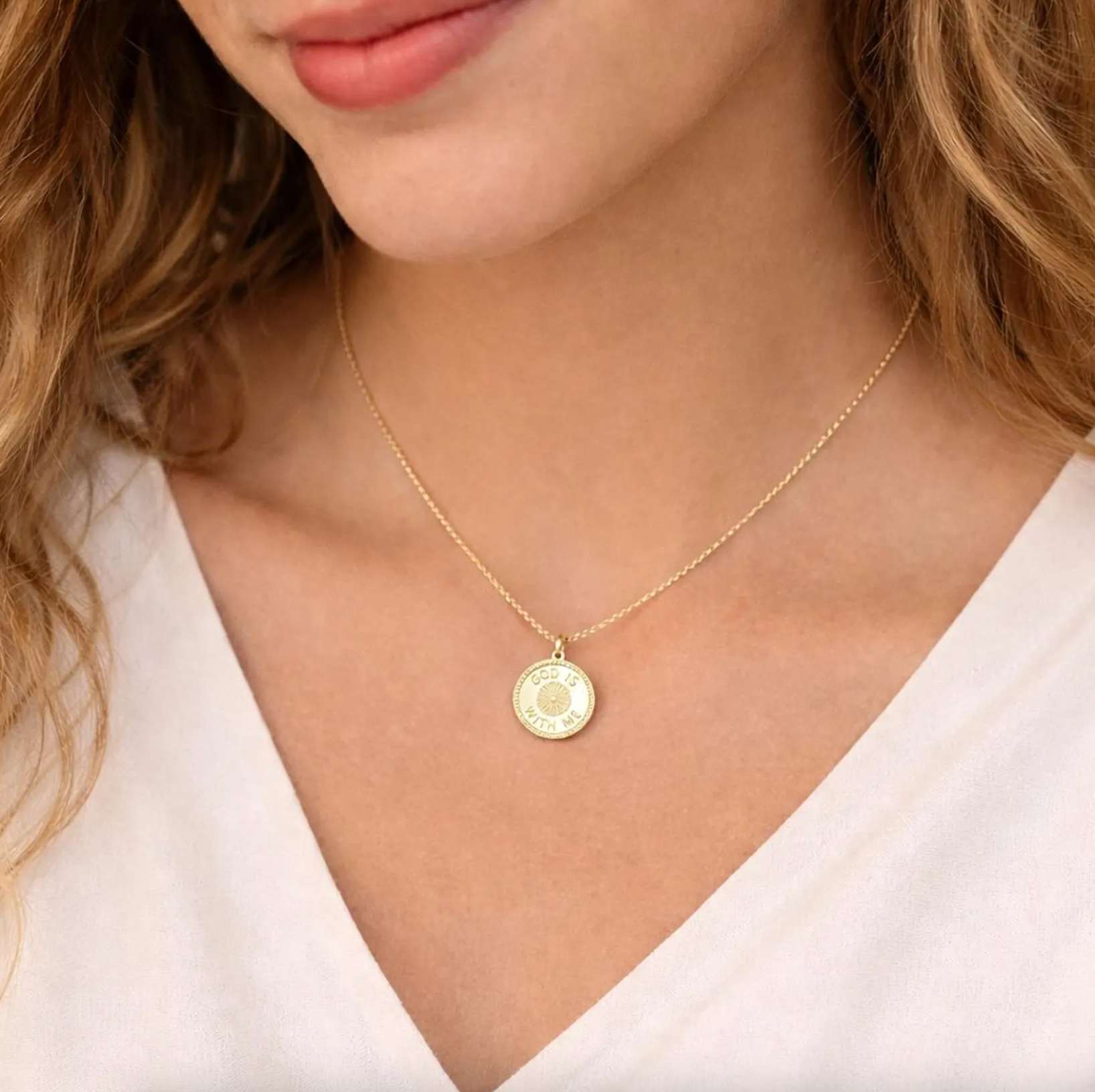 God is With Me Medallion Necklace, , large image number 2