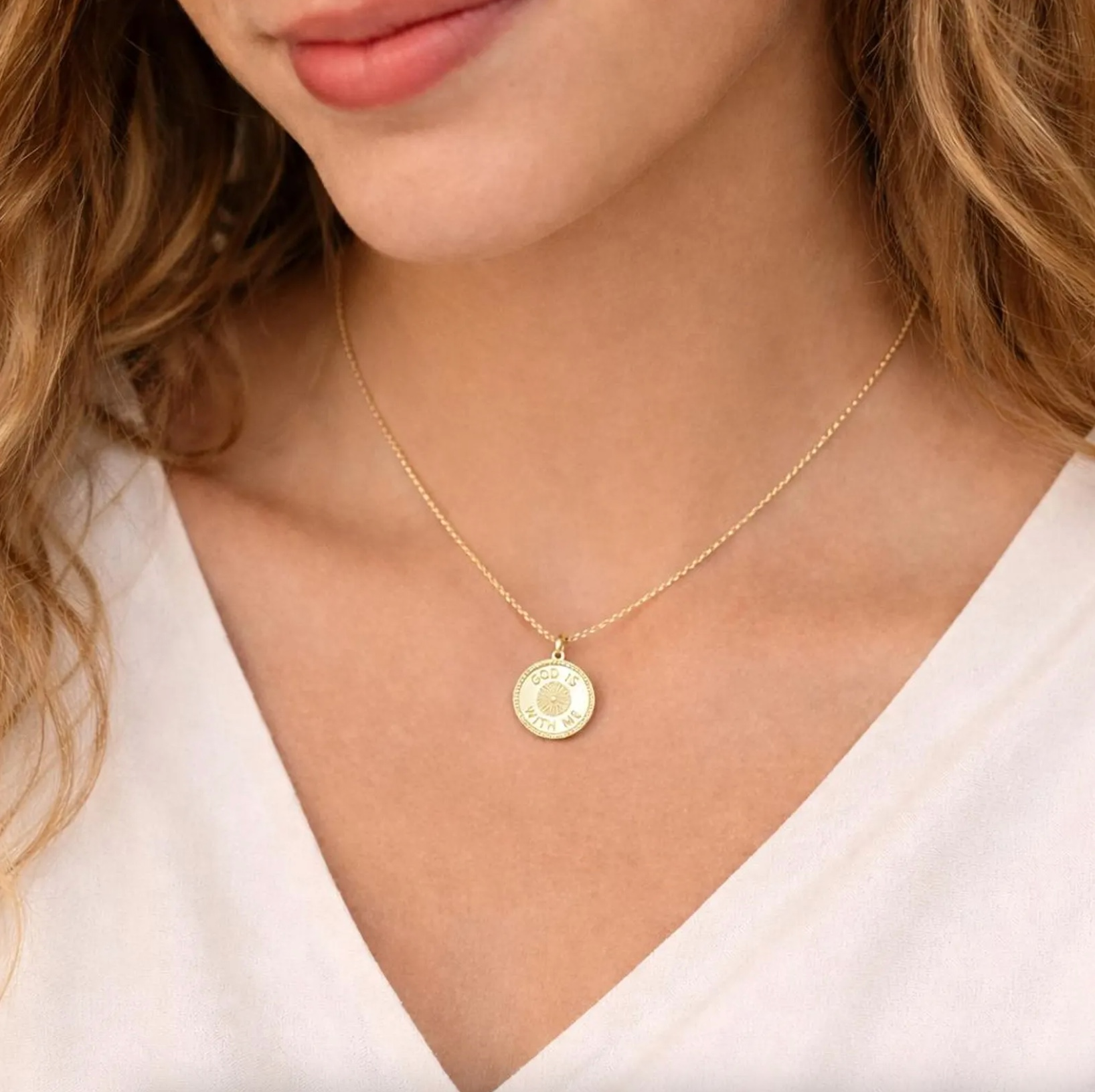 God is With Me Medallion Necklace, , large image number 2