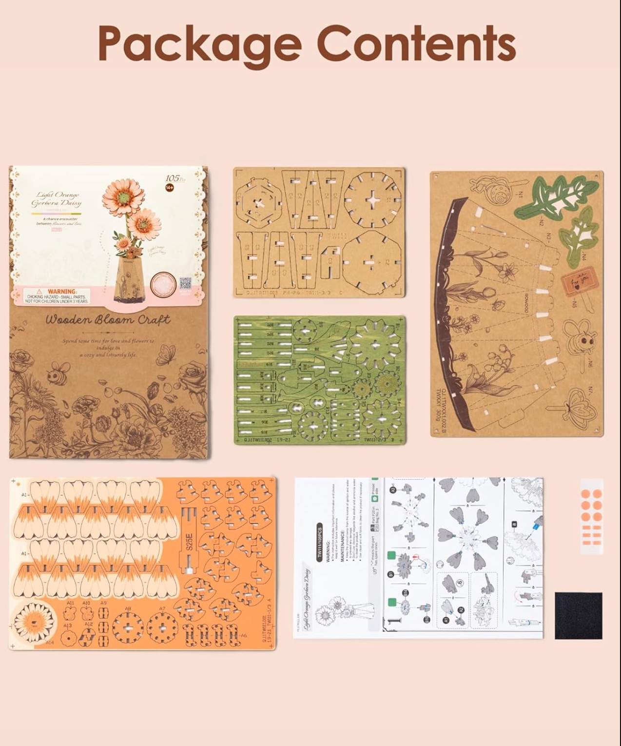 Orange Gerbera Daisy 105 Piece Wooden Puzzle, , large image number 3