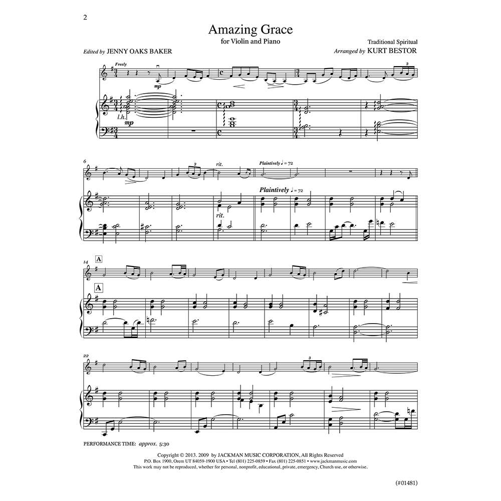 Amazing Grace: Advanced Violin Solo, , large