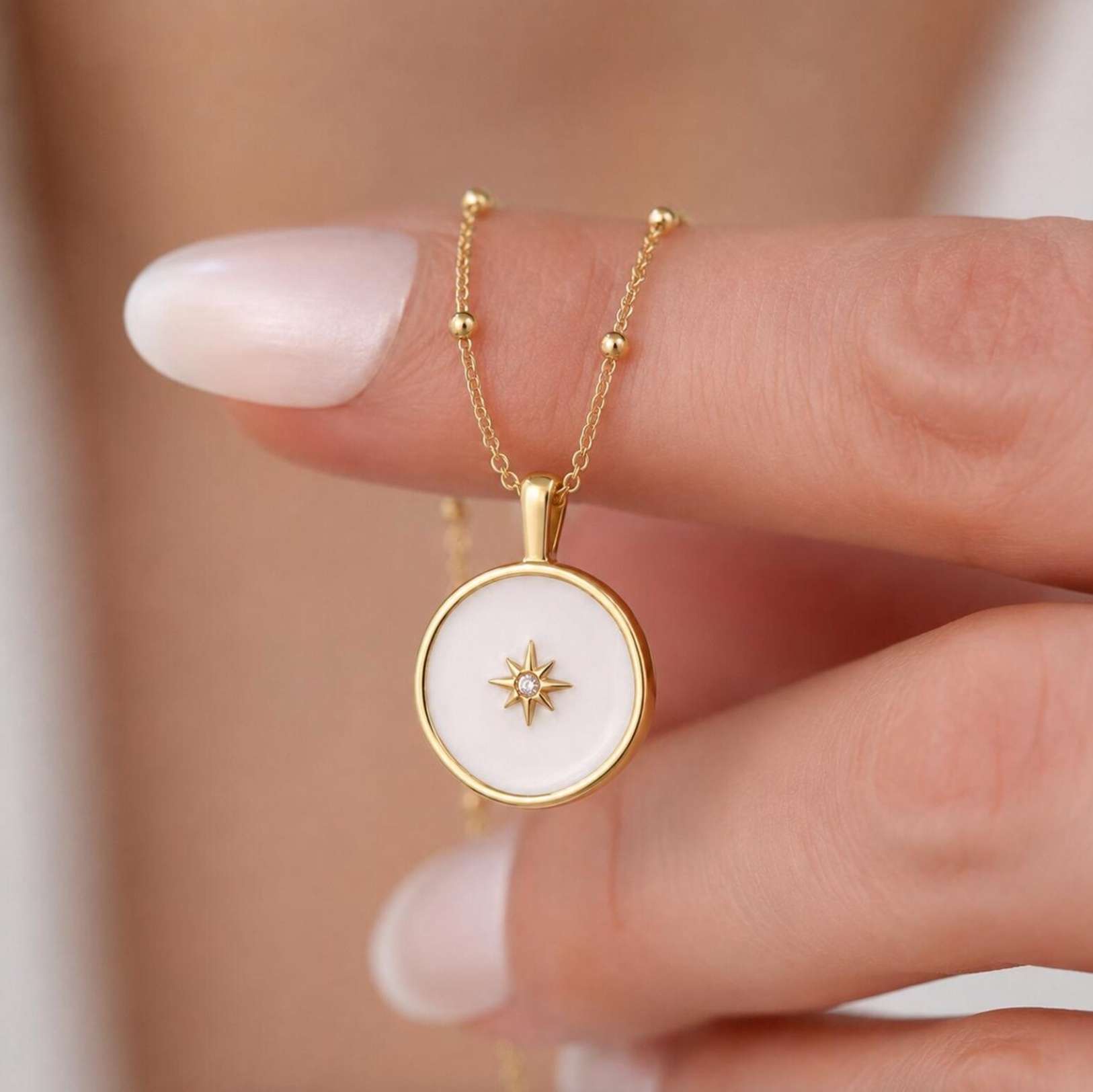 Light Shine North Star Enamel Necklace, , large