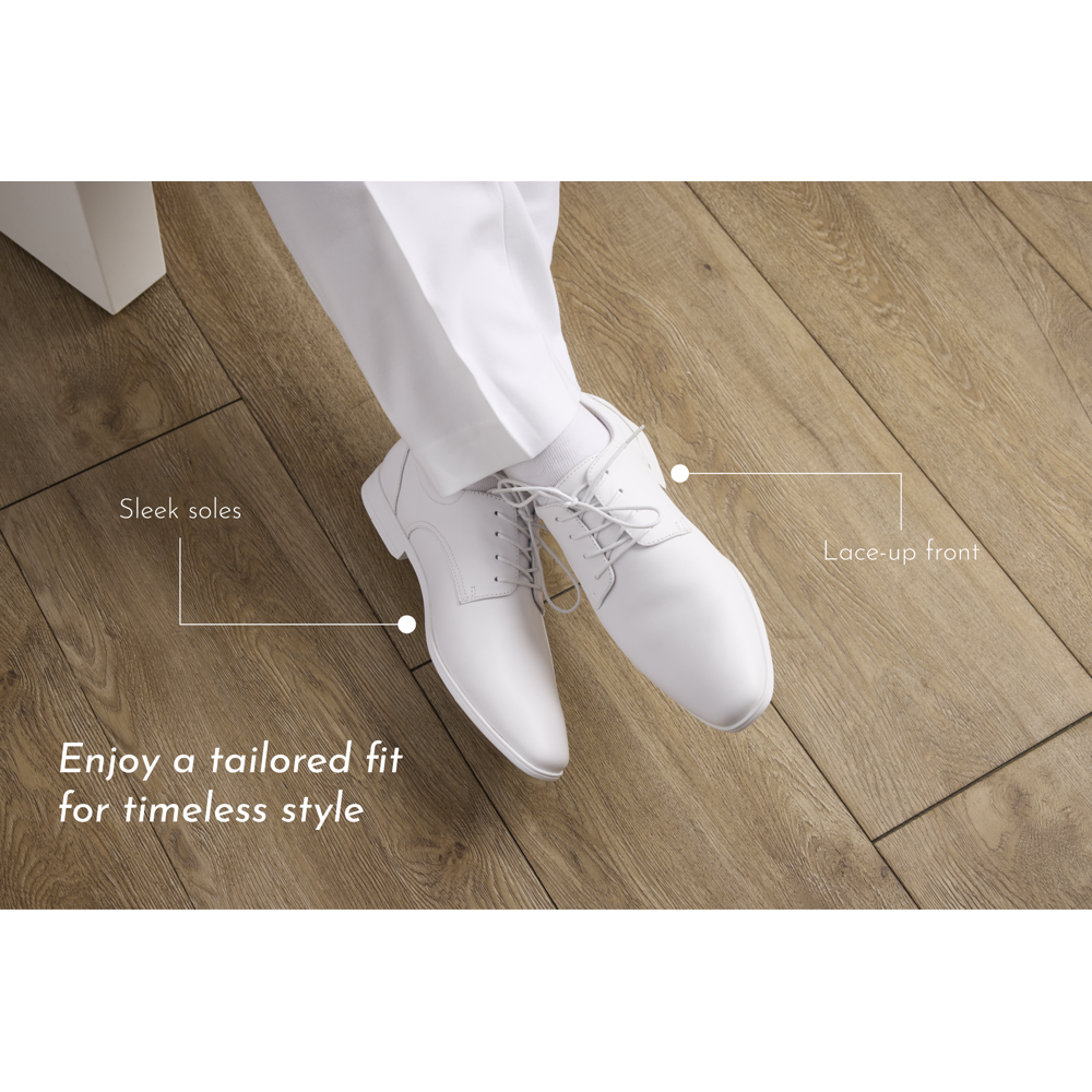 Men's White Lace Up Leather Loafer Temple Shoe, , large