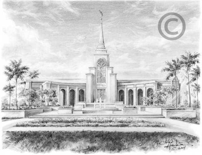 Fort Lauderdale Florida Temple Sketch - 5x7 Print, , large image number 0