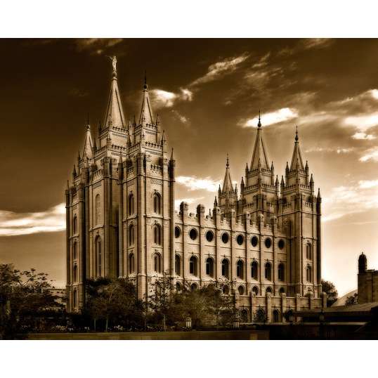Salt Lake Temple: Horizontal Sepia (50x60 Framed Art)