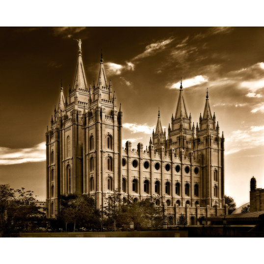 Salt Lake Temple: Horizontal Sepia (50x60 Framed Art)