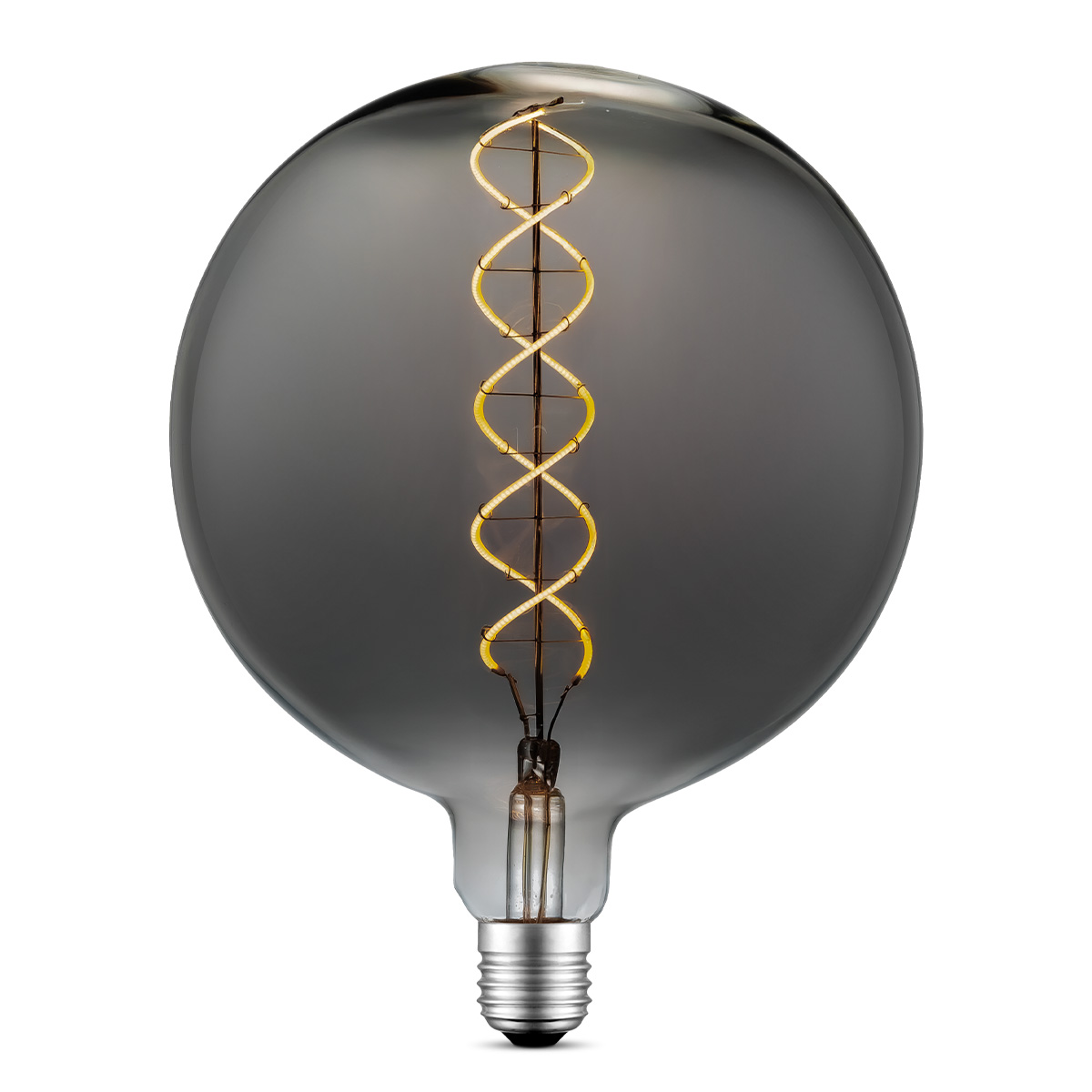 Edison Vintage LED filament lichtbron Globe - Rook - G180 Spiraal - Retro LED lamp - 18/18/23cm - geschikt voor E27 fitting - Dimbaar - 6W 180lm 1800K - warm wit licht