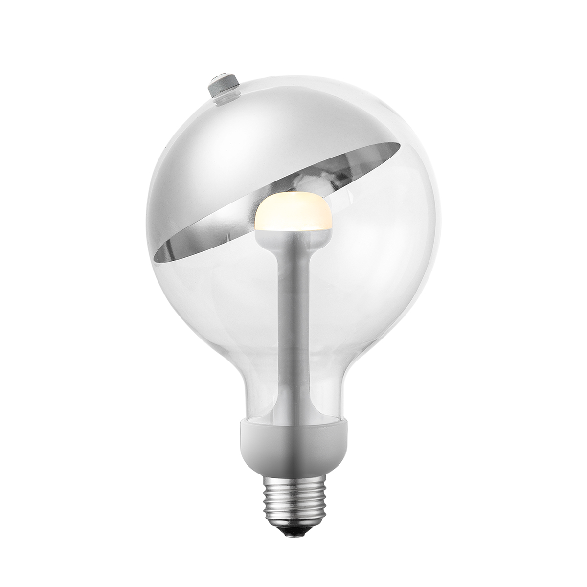 Design LED Lichtbron Move Me - Zilver - G120 Sphere LED lamp - 12/12/18.6cm - Met verstelbare diffuser via magneet - geschikt voor E27 fitting - Dimbaar - 5W 400lm 2700K - warm wit licht
