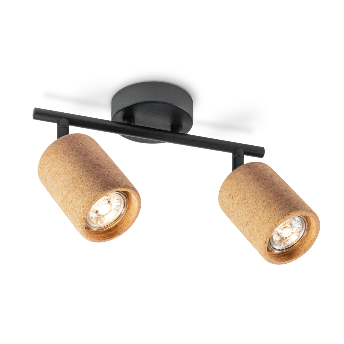 Vintage stijl Plafondspots - Natural - Metaal en Kurk Spotlights - 26 x 26 x 18.6cm - 2 GU10 fitting - Voor woonkamer en slaapkamer - Lichtbron