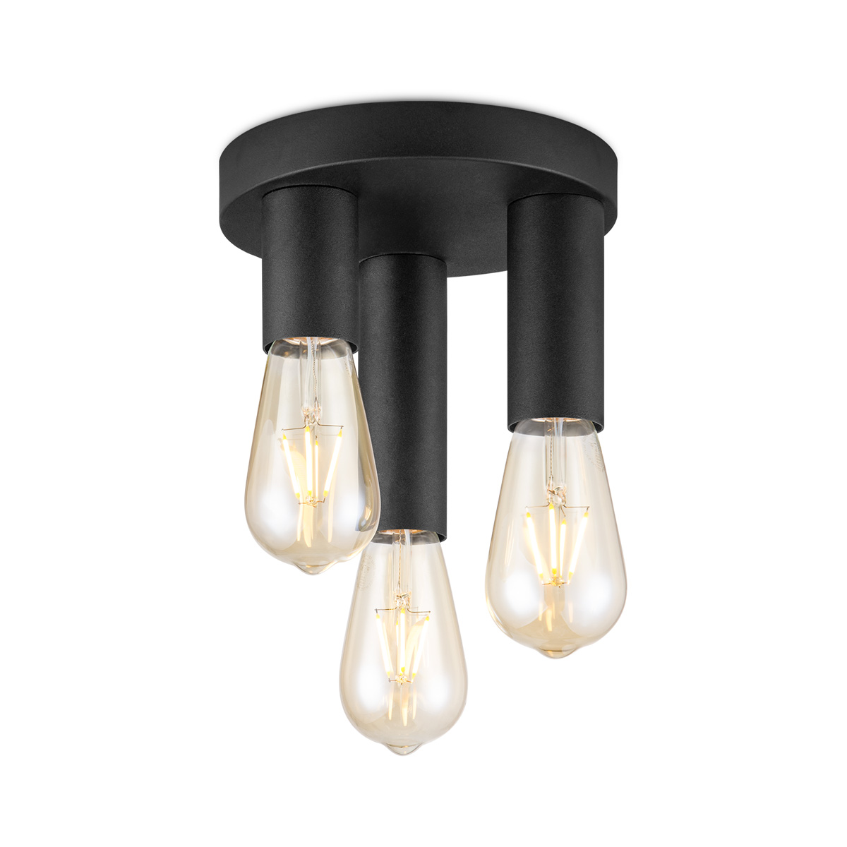 Moderne LED Plafondlamp Marna - Zwart - Rond - 19/19/16.5cm - geschikt voor E27 fitting - 3 lichts Plafondlamp gemaakt van metaal