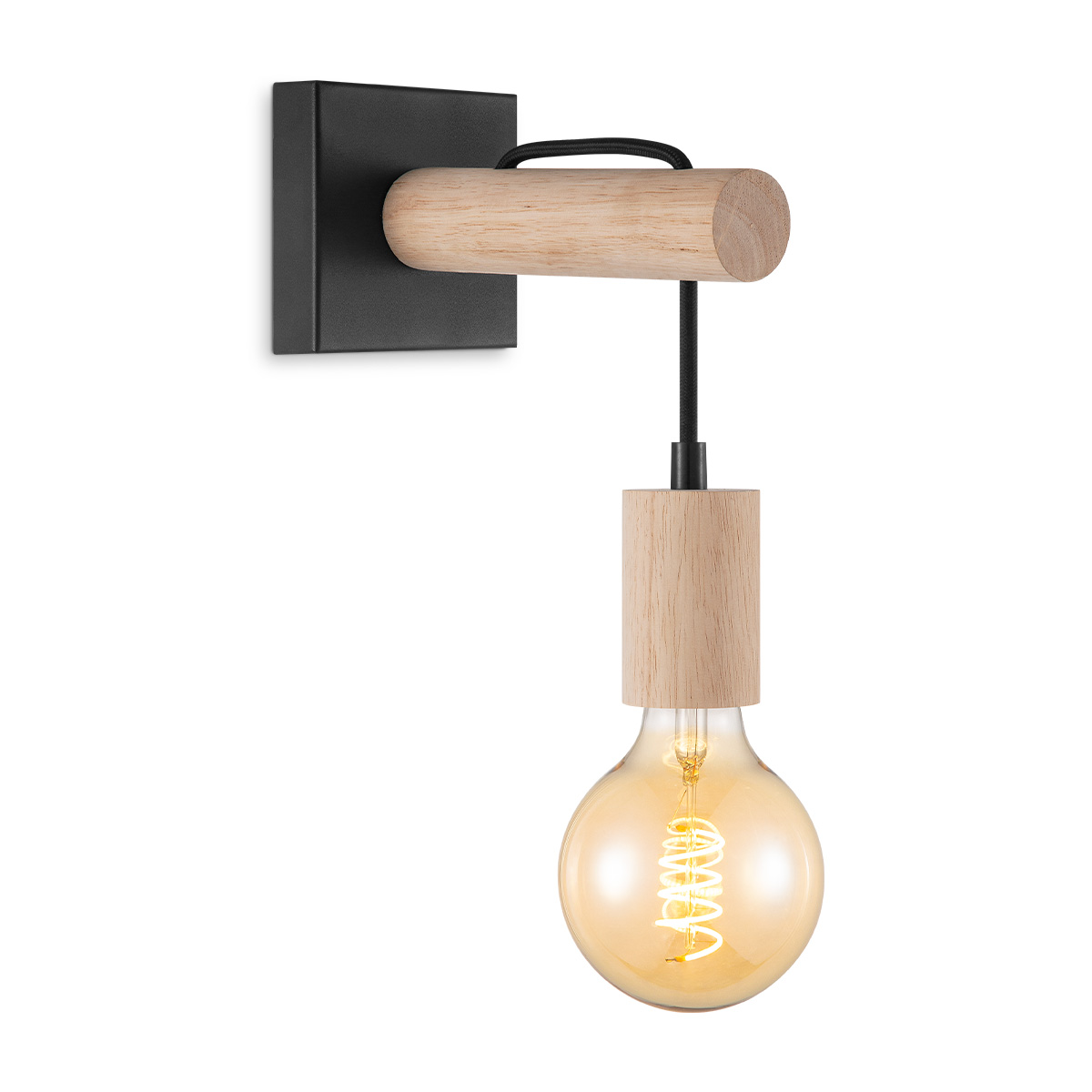 Landelijke Wandlamp Billy - Zwart - 10/20/22cm - Muurlamp gemaakt van bamboe - geschikt voor E27 LED lichtbron - wandlamp geschikt voor woonkamer