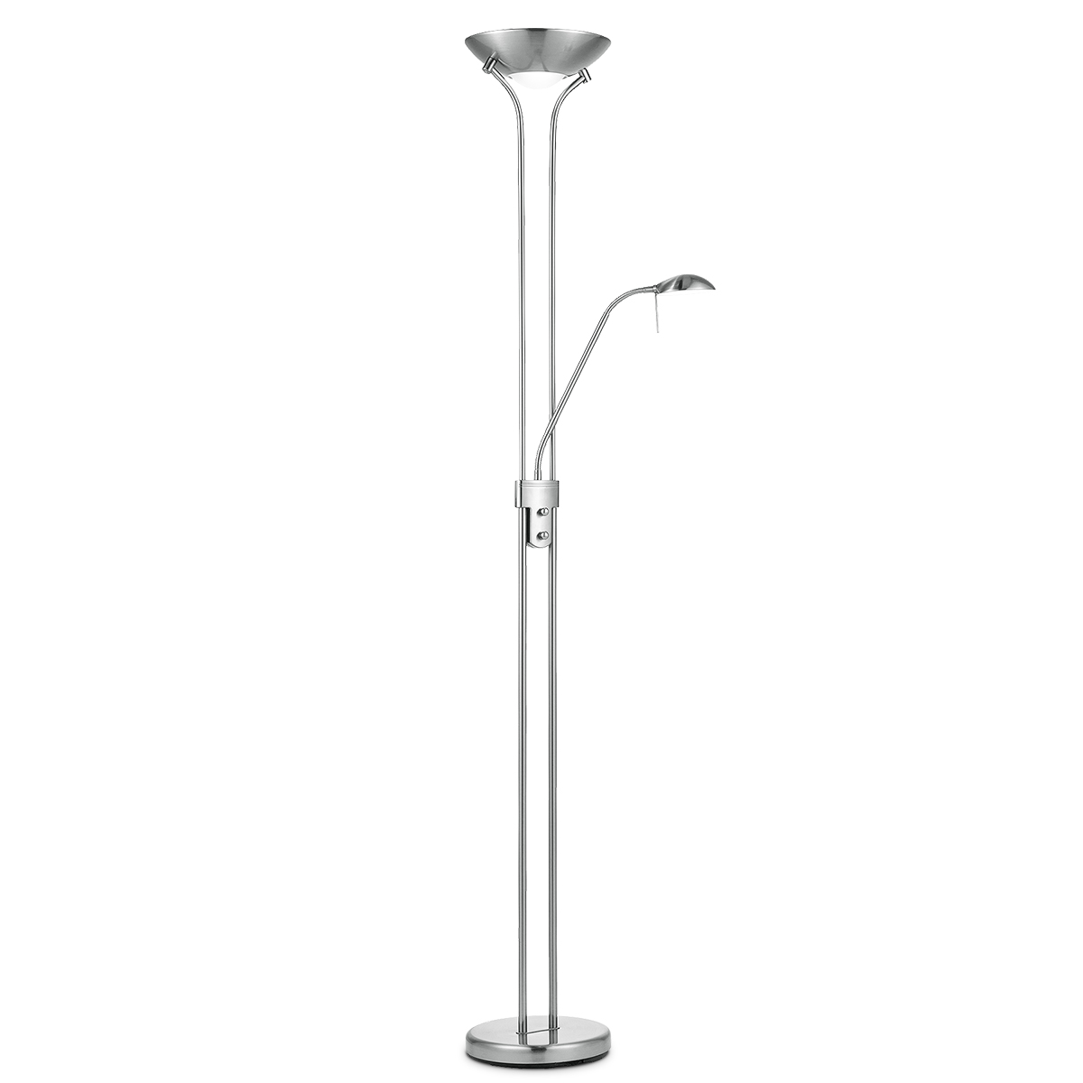 Klassieke vloerlamp 50/50/180cm - dimbare staande lamp met flexibele leeslamp - Geborsteld staal - LED geintegreerd - geschikt voor woonkamer, slaapkamer en thuiskantoor