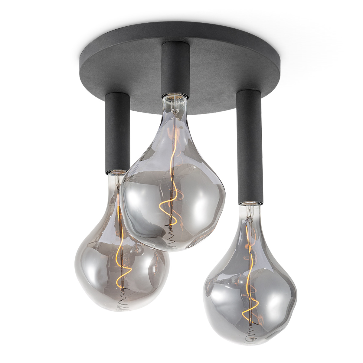 LED Plafondlamp Rond - Ø35cm - Metaal - 3 Hoogtes tot 23cm - Zwart