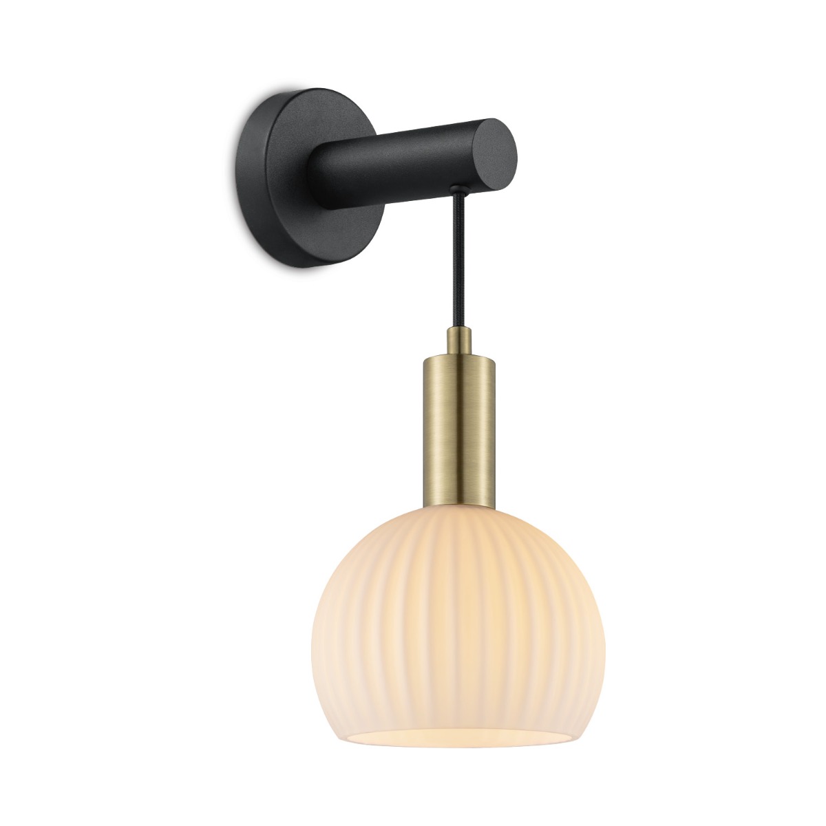 Home sweet home wandlamp Credo rond messing - zwart / opaal glas